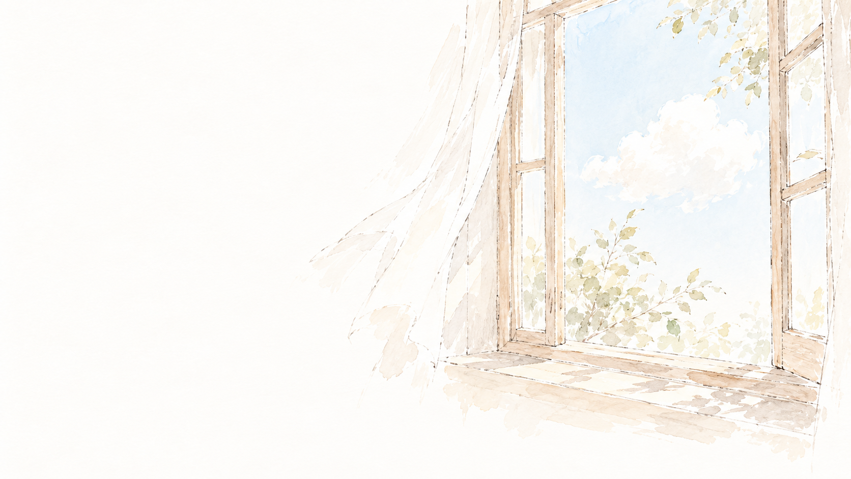 窓辺に流れる雲を描いたイメージイラスト
