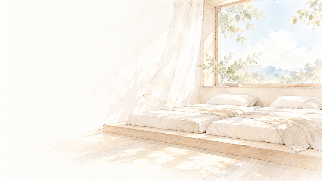 小上がりの寝室を描いたイメージイラスト