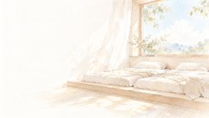 小上がりの寝室を描いたイメージイラスト