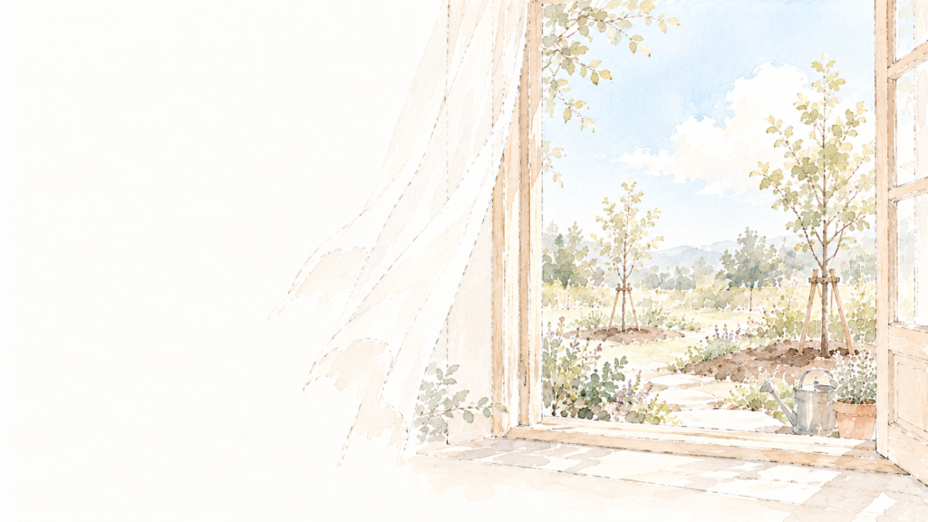植え始めた庭を描いたイメージイラスト