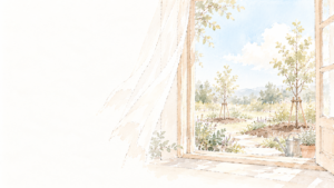 植え始めた庭を描いたイメージイラスト